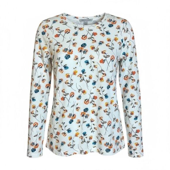 Lands' End Tops - Lands' End Floral Crew Neck 100% Cotton Long Sleeve T-Shirt Multicolor Small